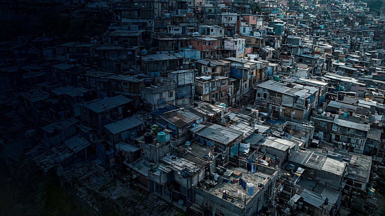 Rooftops of a dense self-built neighborhood photographed from above with care and without spectacle.